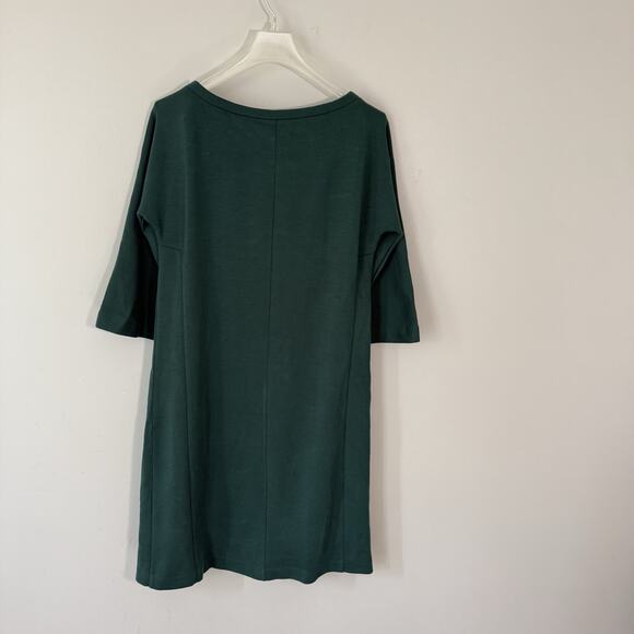 Eileen Fisher Bateau Boat Neck Ponte Knit Dress Womens XXS Green Pockets New - Picture 7 of 7